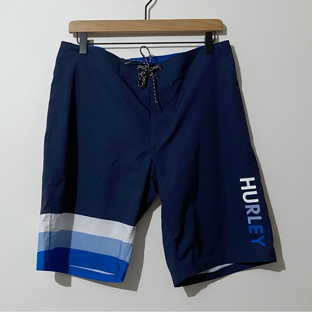 Hurley Navy Blue Striped Board Shorts Swimwear